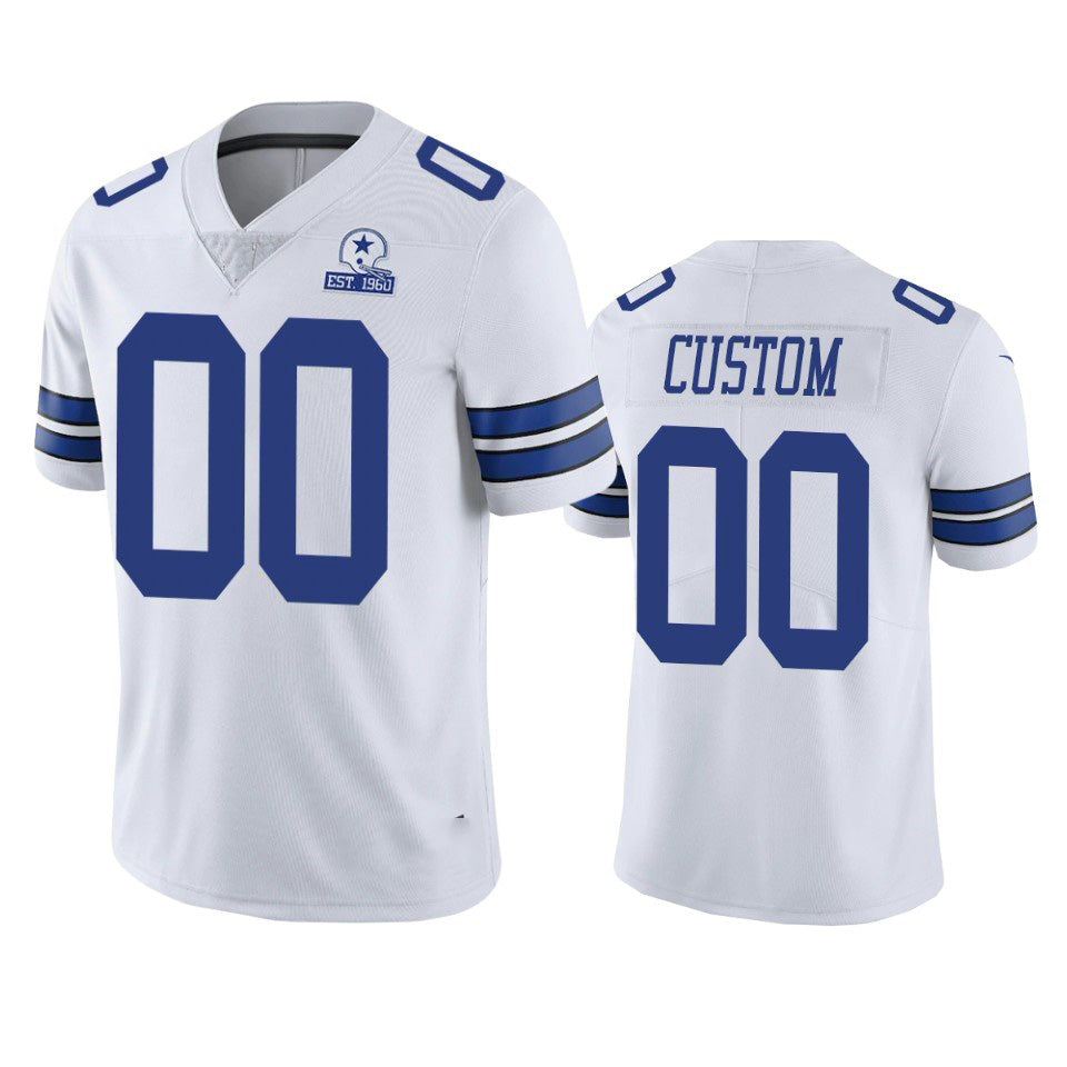 Custom D.Cowboys White 60th Anniversary Vapor Limited Stitched Football Jerseys