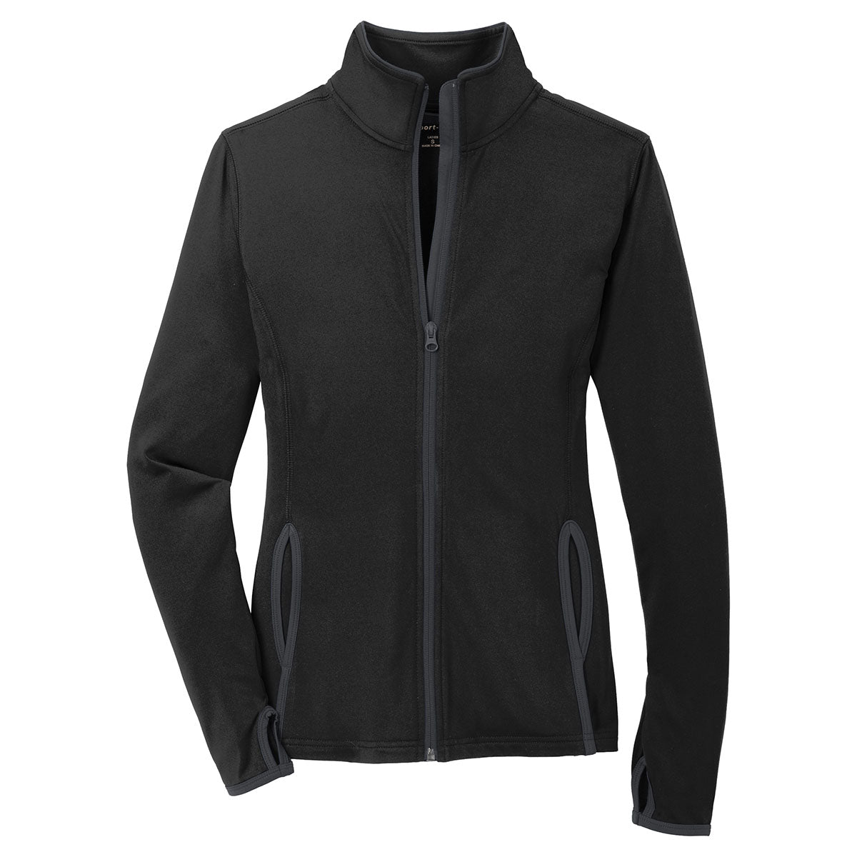 Puhics Women's Black/Charcoal Grey Sport-Wick Stretch Contrast Full-Zip Jacket