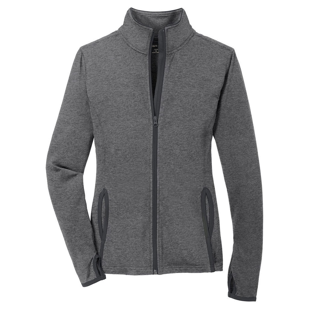 Puhics Women's Charcoal Grey Heather/Charcoal Grey Sport-Wick Stretch Contrast Full-Zip Jacket