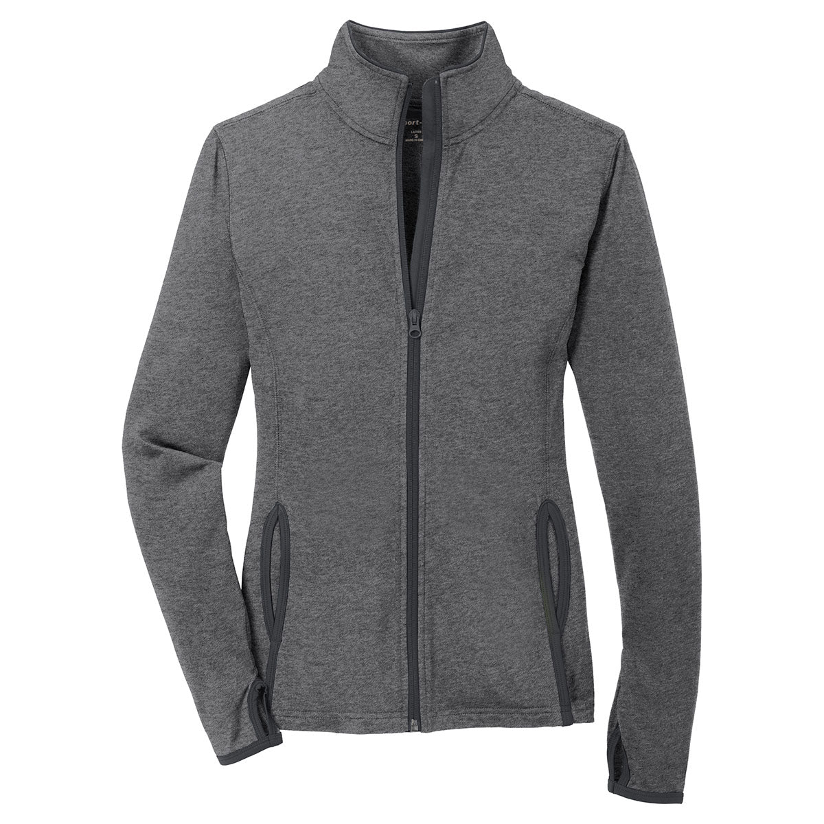 Puhics Women's Charcoal Grey Heather/Charcoal Grey Sport-Wick Stretch Contrast Full-Zip Jacket