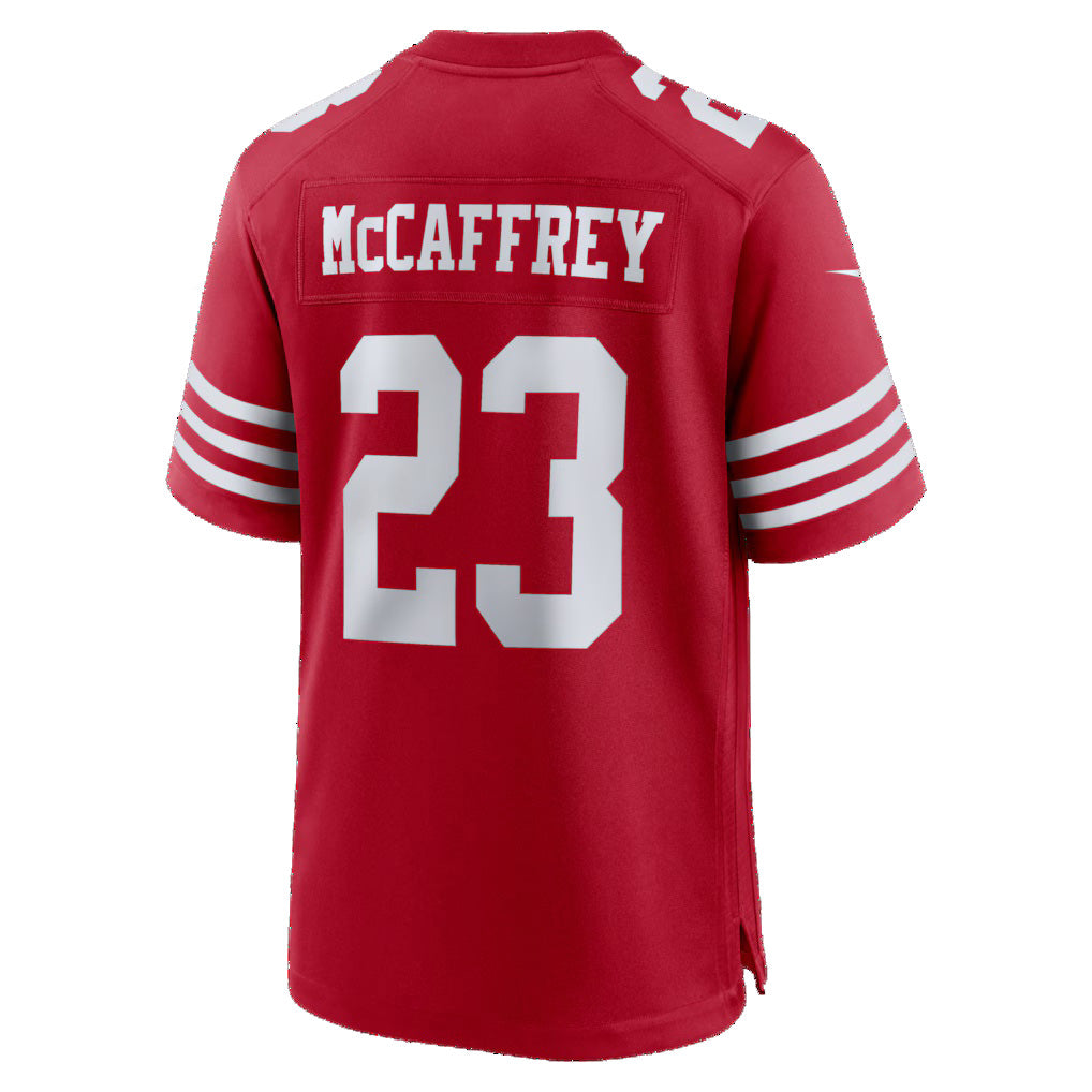 SF.49ers #23 Christian McCaffrey Scarlet 80th Anniversary Game Stitched Football Jerseys