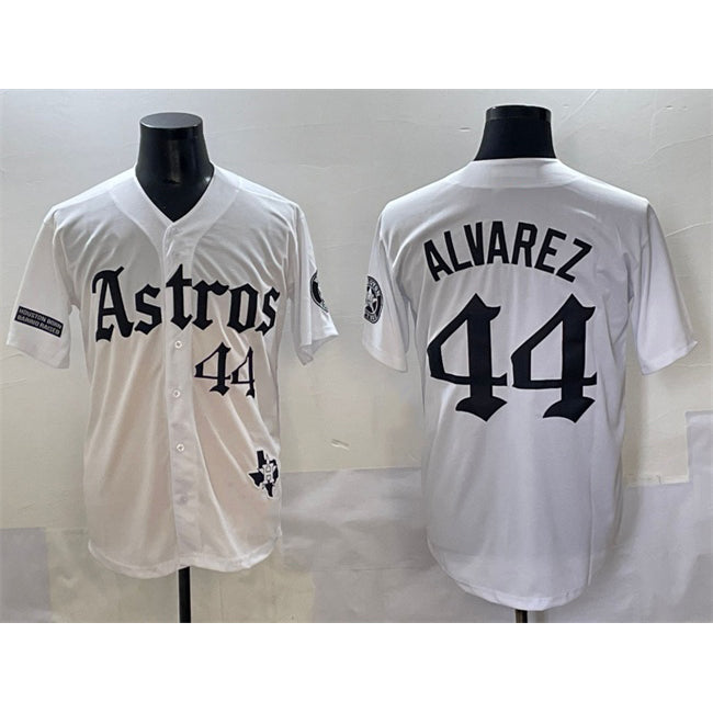 Houston Astros #44 Yordan Alvarez White Puhics Gothic 'Houston Born Barrio Raised' Limited Stitched Jersey