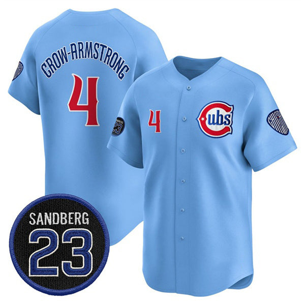 Chicago Cubs #4 Pete Crow-Armstrong Blue Puhics 'Ryne Sandberg Tribute' Vapor Limited V2 Stitched Jersey