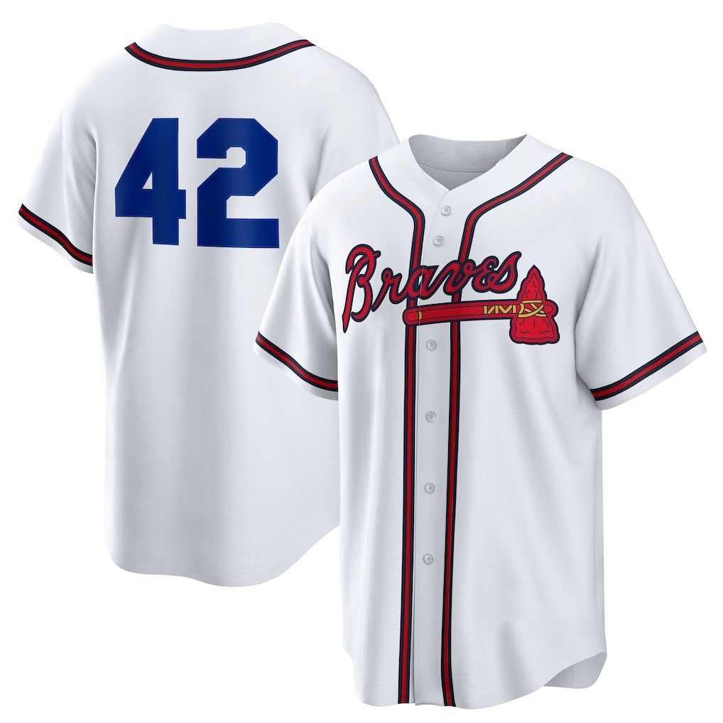 Atlanta Braves #42 Jackie Robinson White Puhics Home 2025 Day Replica Jersey
