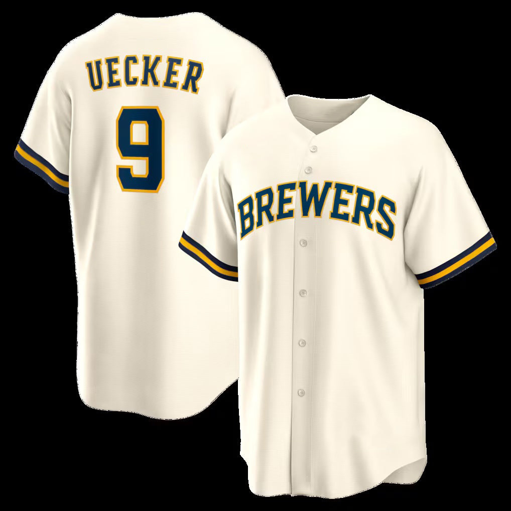 Milwaukee Brewers #9 Bob Uecker Cream Puhics Home Retired Player Replica Jersey