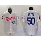 Los Angeles Dodgers #50 Mookie Betts White Pink Puhics Vin & Kobe Patch Stitched Jerseys