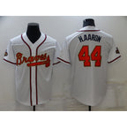 Atlanta Braves #44 Hank Aaron 2022 White Gold Puhics World Series Champions Program Cool Base Stitched Jersey