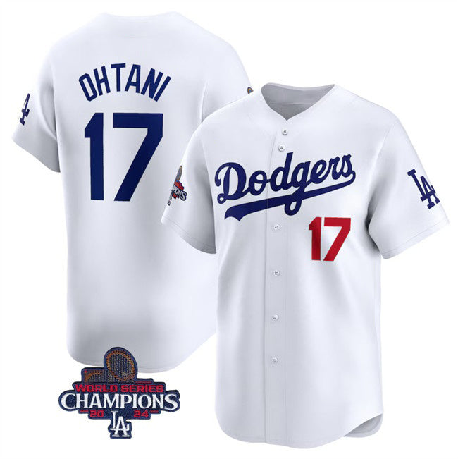 Los Angeles Dodgers #17 Shohei Ohtani White Puhics 2024 World Series Champions Home Limited Stitched Jersey