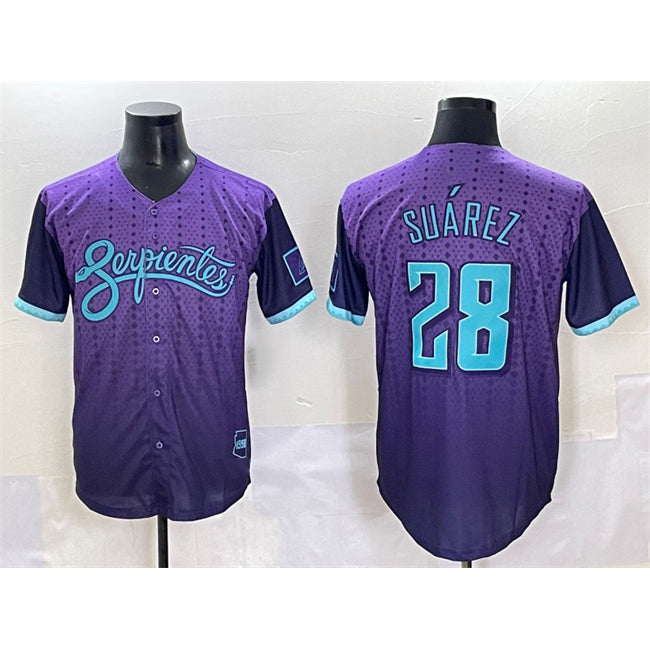 Arizona Diamondbacks #28 Eugenio Su¨¢rez Purple Puhics 2025 City Connect Limited Stitched Jersey