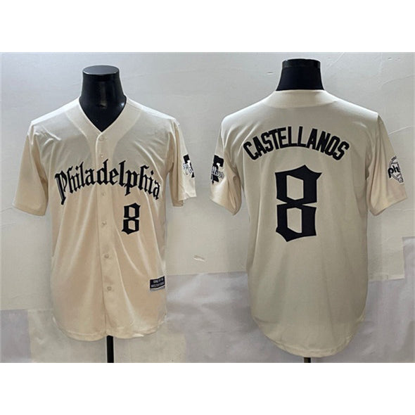 Philadelphia Phillies #8 Nick Castellanos Cream Puhics Gothic Vapor Limited Stitched Jersey