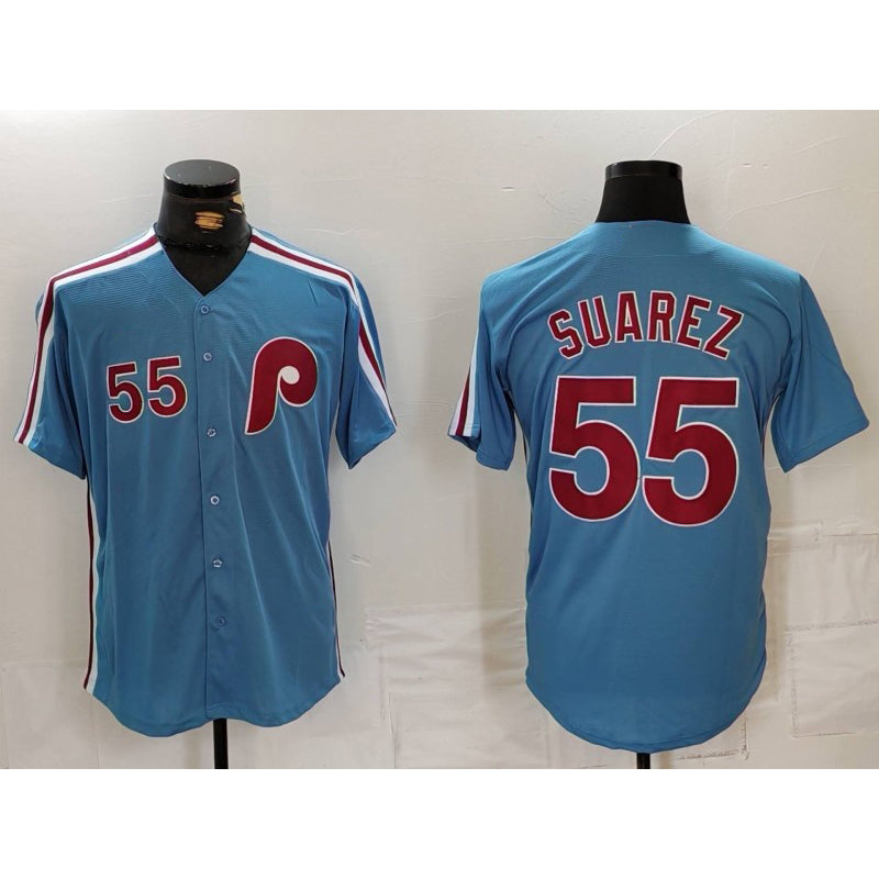 Philadelphia Phillies #55 Ranger Suarez Number Light Blue Puhics Cooperstown Cool Base Jersey