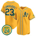 Oakland Athletics #23 Shea Langeliers Yellow Puhics 2024 Limited With Rickey Henderson Patch Stitched Jersey