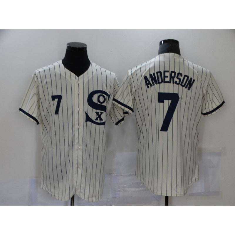 Chicago White Sox #7 Tim Anderson 2021 Cream Puhics Navy Field of Dreams Number Flex Base Stitched Jersey