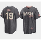 Washington Nationals #19 Josh Bell 2022 Grey Puhics City Connect Cherry Blossom Cool Base Stitched Jersey