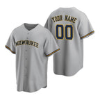 Custom Milwaukee Brewers Gray Puhics Stitched Cool Base Road Jersey