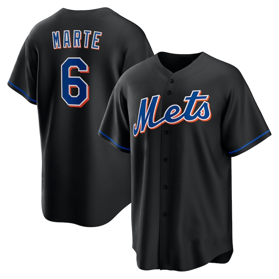 New York Mets #6 Starling Marte Black Puhics Stitched Cool Base Jersey