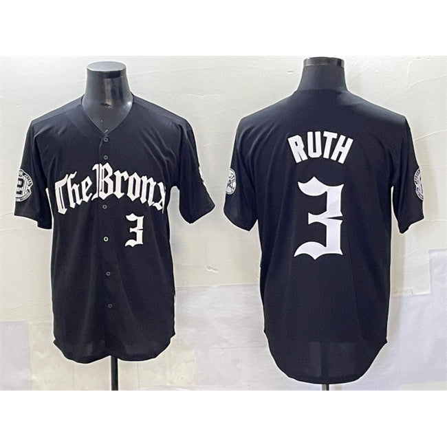 New York Yankees #3 Babe Ruth Black Puhics 'Gothic Legacy Edition' Vapor Premier Limited Stitched Jersey