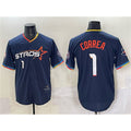 Houston Astros #1 Carlos Correa Navy Puhics 2025 City Connect With Texas Patch Limited Stitched Jersey