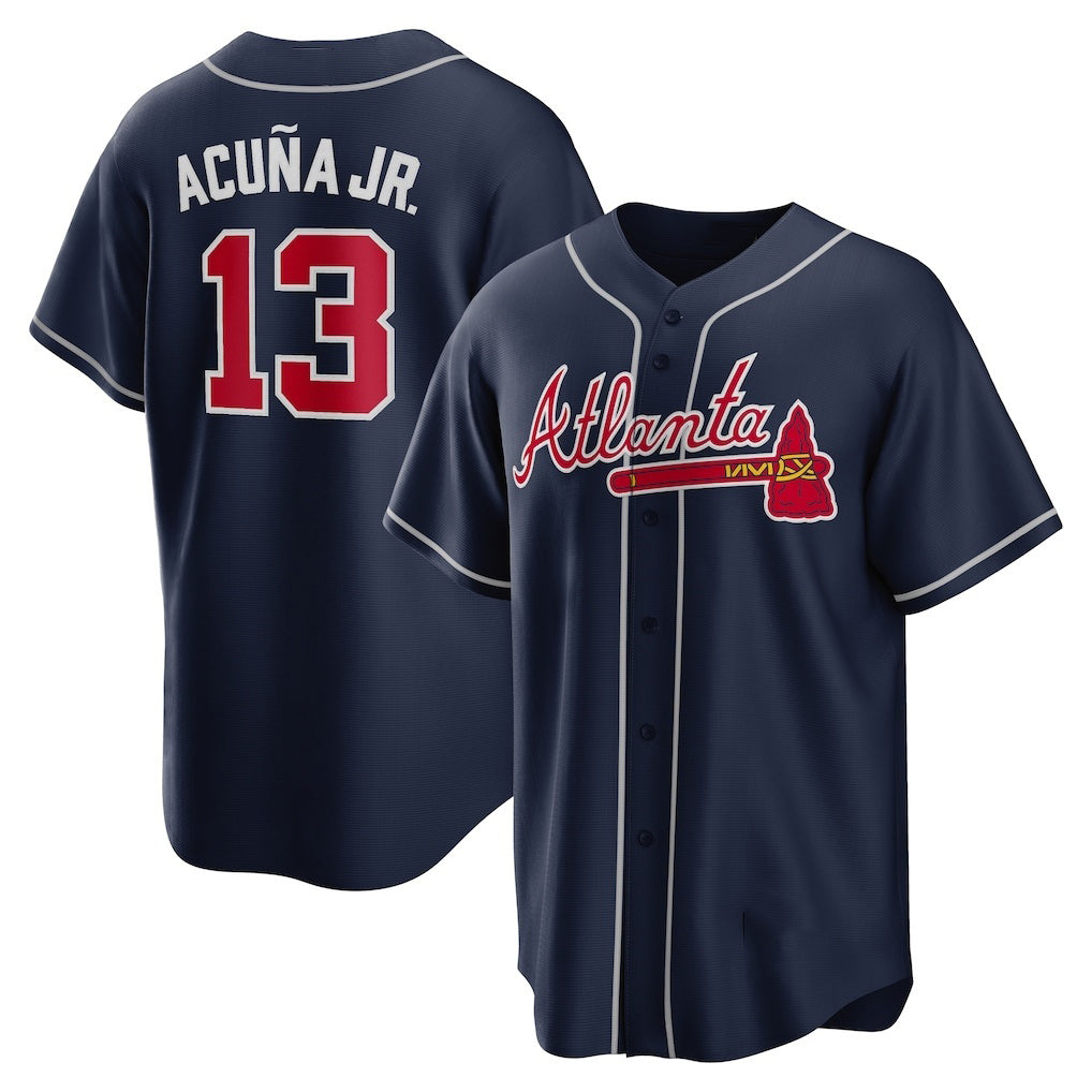 Atlanta Braves #13 Ronald Acuna Jr. Navy Puhics Alternate Replica Player Name Jersey