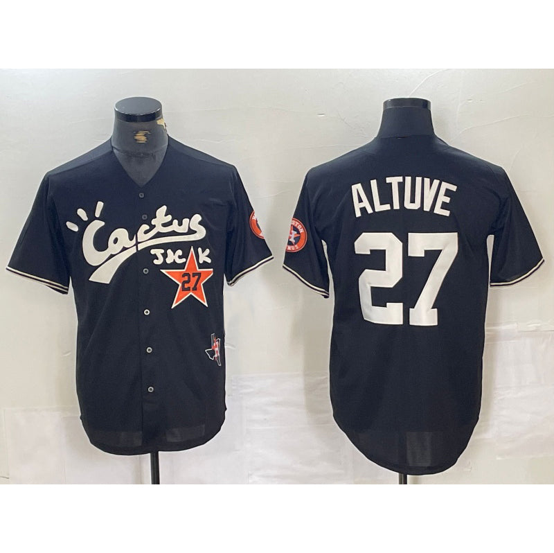 Houston Astros #27 Jose Altuve Black Puhics Cactus Jack Cool Base Jersey