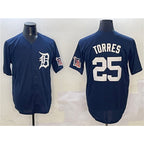 Detroit Tigers #25 Gleyber Torres Navy Puhics With Patch Cool Base Stitched Jersey
