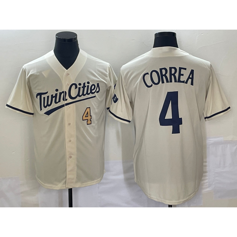 Minnesota Twins #4 Carlos Correa Number Cream Puhics 2022 City Connect Cool Base Stitched Jersey