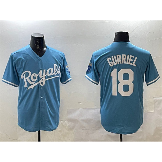 Kansas City Royals #18 Yuli Gurriel Blue Puhics Cool Base Stitched Jersey