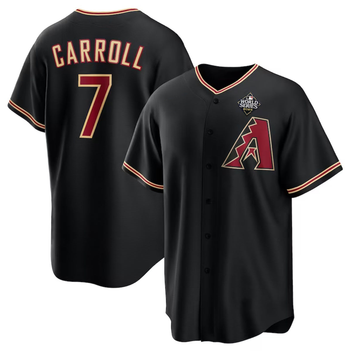 Arizona Diamondbacks #7 Corbin Carroll Black Puhics 2023 World Series Cool Base Stitched Jersey