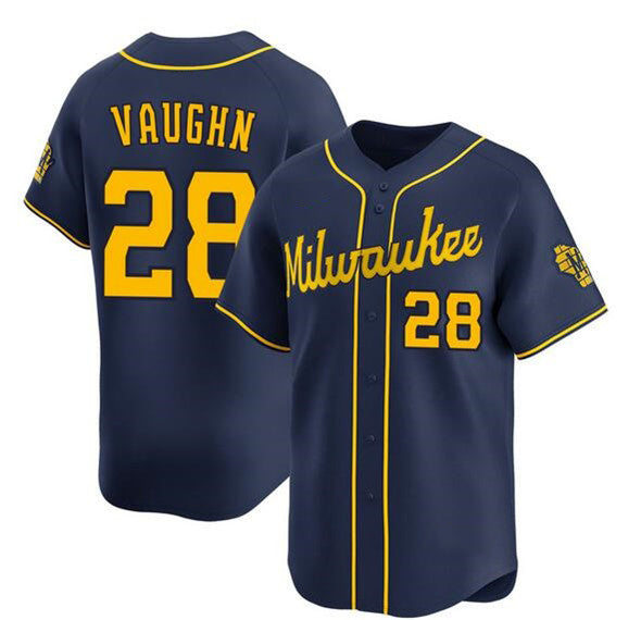 Milwaukee Brewers #28 Andrew Vaughn Navy Puhics Alternate Limited Stitched Jersey