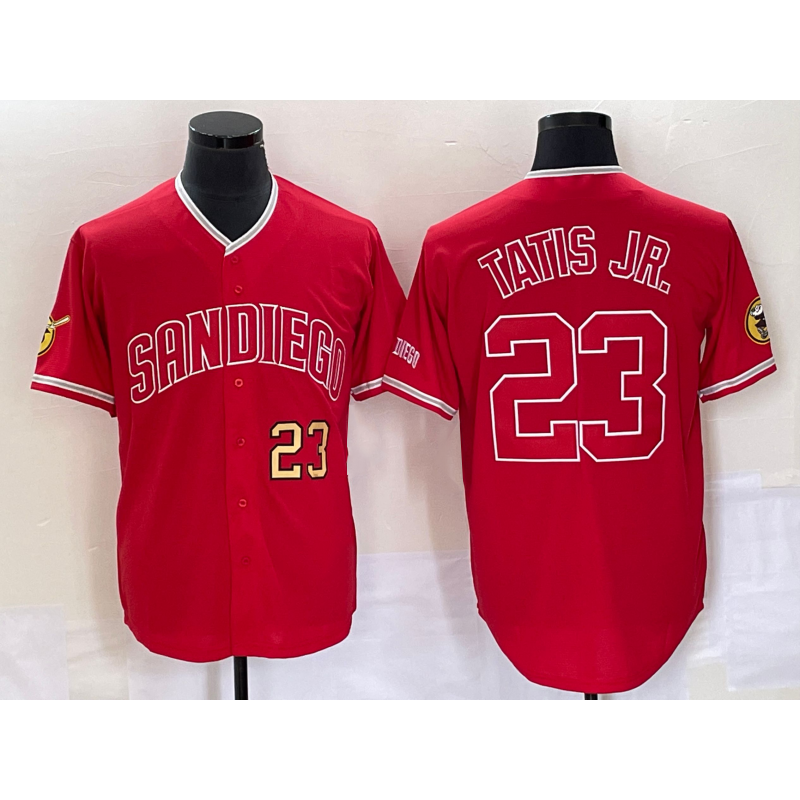 San Diego Padres #23 Fernando Tatis Jr Number Red Puhics NEW 2023 Cool Base Stitched Jersey