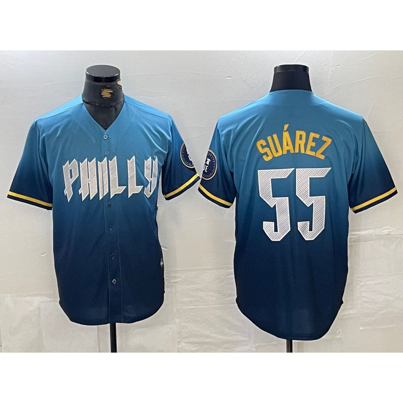 Philadelphia Phillies #55 Ranger Suarez Blue Puhics 2024 City Cool Base Jersey