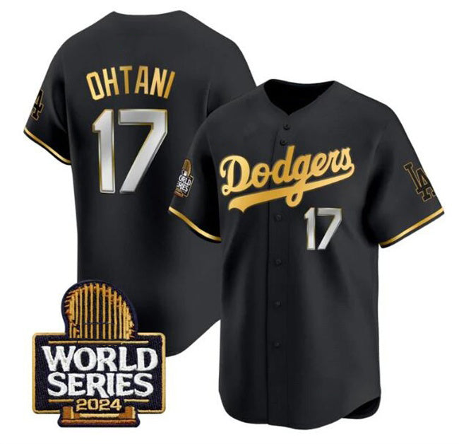 Los Angeles Dodgers #17 Shohei Ohtani Black Gold Puhics 2024 World Series Limited Stitched Jersey