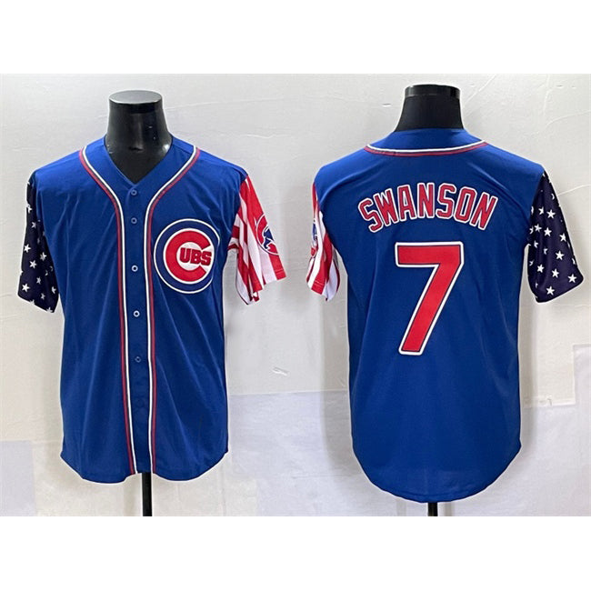 Chicago Cubs #7 Dansby Swanson Royal Puhics 2025 Independence Day Vapor Premier Limited Stitched Jersey