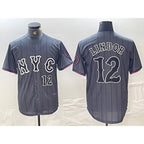 New York Mets #12 Francisco Lindor Number Grey Puhics 2024 City Connect Cool Base Stitched Jersey 2
