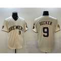 Milwaukee Brewers #9 Bob Uecker Cream Puhics With Home Patch Limited Stitched Baseball Jersey