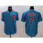 Philadelphia Phillies #7 Trea Turner Blue Puhics Cooperstown Throwback Cool Base Jersey