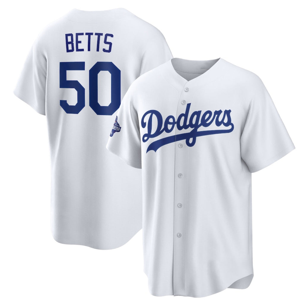 Los Angeles Dodgers #50 Mookie Betts White Puhics 2025 World Series Champions Home Cool Base Stitched Jersey