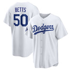 Los Angeles Dodgers #50 Mookie Betts White Puhics 2025 World Series Champions Home Cool Base Stitched Jersey