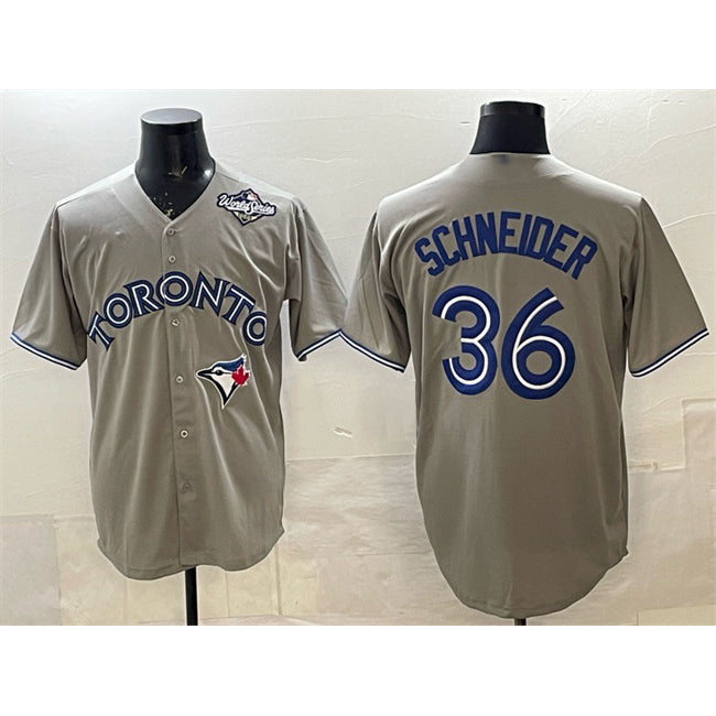 Toronto Blue Jays #36 Davis Schneider Gray Puhics 2025 World Series Cool Base Stitched Jersey