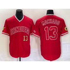 San Diego Padres #13 Manny Machado Number Red Puhics NEW 2023 Cool Base Stitched Jersey