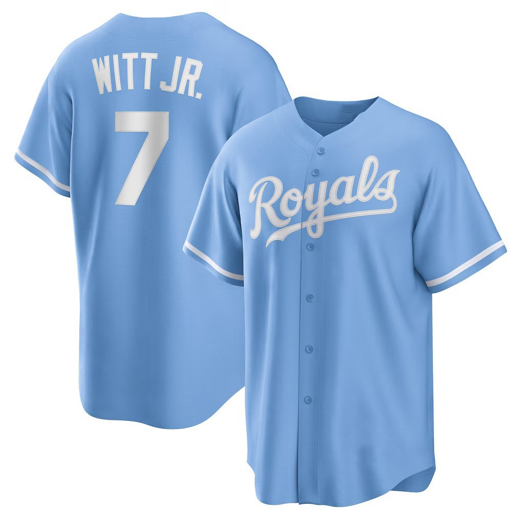 Kansas City Royals #7 Bobby Witt Jr. Light Blue Puhics Alternate Replica Jersey