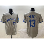 Kansas City Royals #13 Salvador Perez Gray Puhics 2024 Away Limited Stitched Jersey
