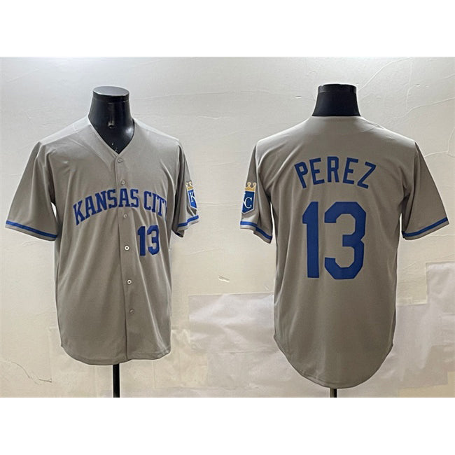 Kansas City Royals #13 Salvador Perez Gray Puhics 2024 Away Limited Stitched Jersey