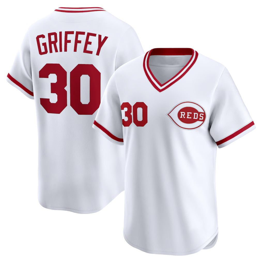 Cincinnati Reds #30 Ken Griffey White Puhics Throwback Cooperstown Collection Limited Jersey