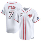 Cincinnati Reds #7 Spencer Steer White Puhics 2025 Speedway Classic Home Limited Stitched Jersey