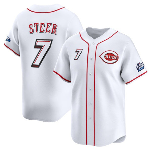 Cincinnati Reds #7 Spencer Steer White Puhics 2025 Speedway Classic Home Limited Stitched Jersey