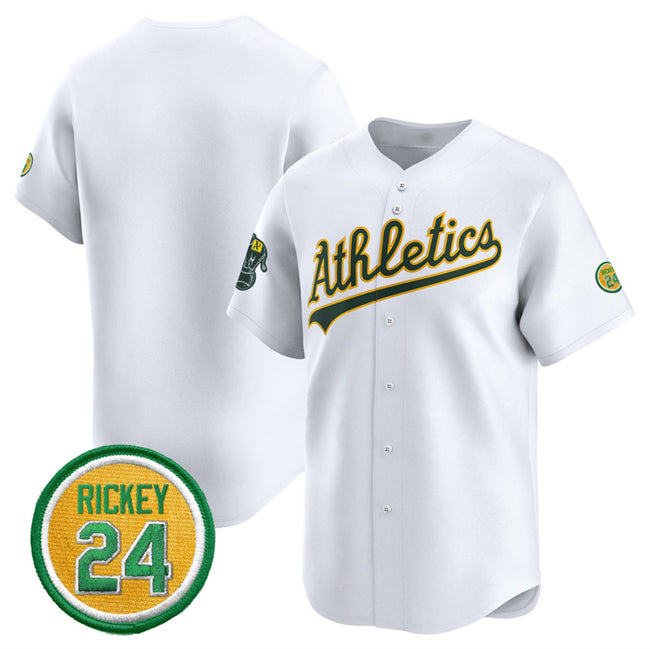 Oakland Athletics Blank White Puhics 2024 Home Limited With Rickey Henderson Patch Stitched Jersey