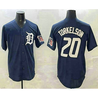 Detroit Tigers #20 Spencer Torkelson Navy Puhics With Patch Cool Base Stitched Jersey 2