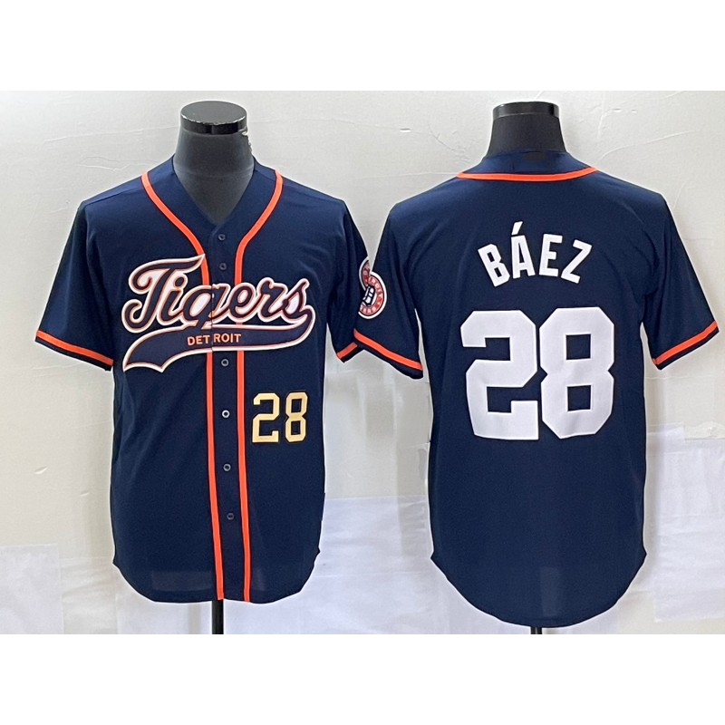 Detroit Tigers #28 Javier Baez Number Navy Blue Puhics Cool Base Stitched Jersey