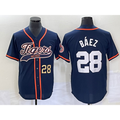 Detroit Tigers #28 Javier Baez Number Navy Blue Puhics Cool Base Stitched Jersey